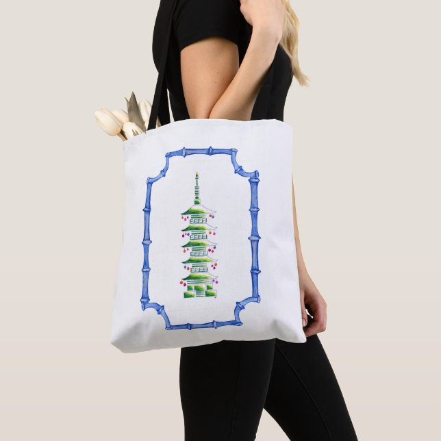 Chinoiserie Christmas Pagoda Tote Bag (De près)