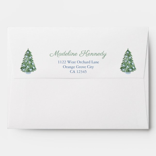 Chinoiserie Christmas Tree Scottish Tartan Wedding Envelope (Back (Top Flap))