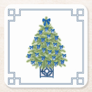 Chinoiserie Christmas Tree Square Paper Coaster