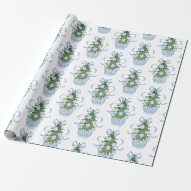 Chinoiserie Christmas Tree Wrapping Paper (Unrolled)