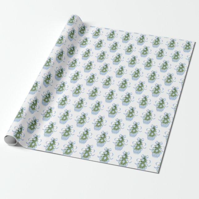Chinoiserie Christmas Tree Wrapping Paper (Unrolled)