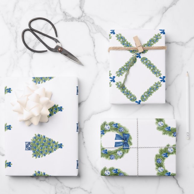 Chinoiserie Christmas Wrapping Paper Sheet (Front)