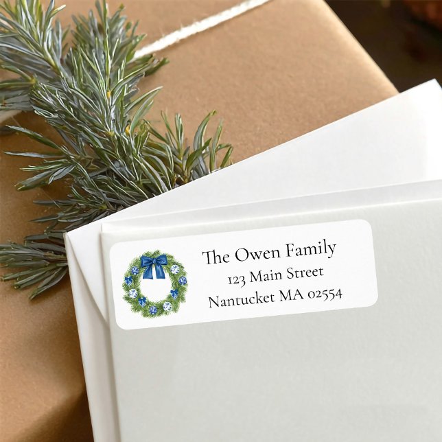 Chinoiserie Christmas Wreath Return Adresse (chinoiserie christmas wreath return address label)