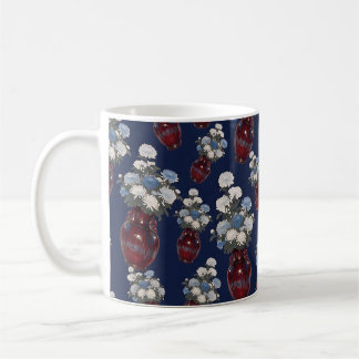 Chinoiserie Chrysathemums Vases Navy Blue Coffee Mug