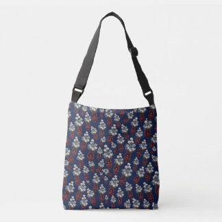 Chinoiserie Chrysathemums Vases Navy Blue Crossbody Bag