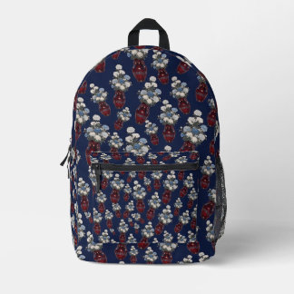 Chinoiserie Chrysathemums Vases Navy Blue Printed Backpack