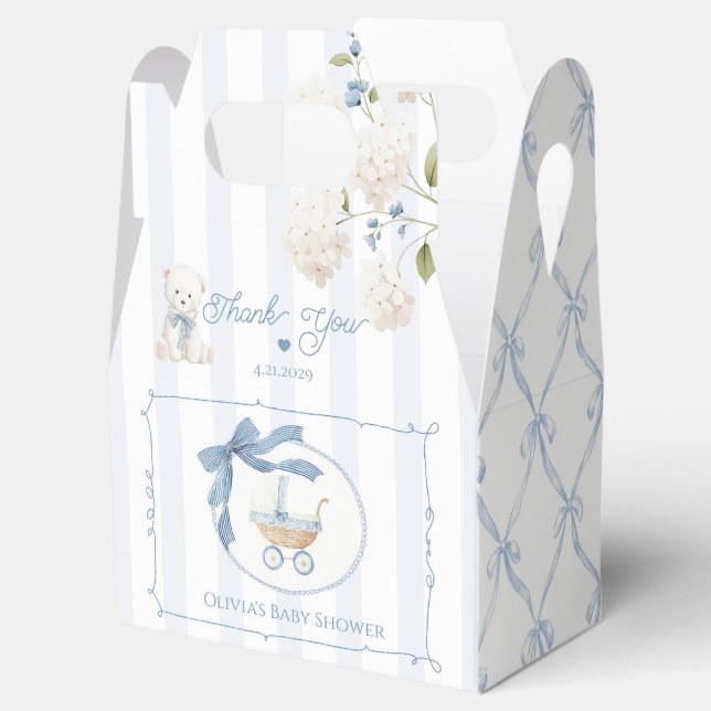 Chinoiserie Coquette carriage Blue Baby Shower Favor Box (Opened)