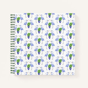 Chinoiserie Crane and Monstera Spiral Notebook 
