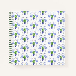 Chinoiserie Crane and Monstera Spiral Notebook 
