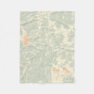 Chinoiserie Crane Toile Botanical Asian Garden Fleece Blanket