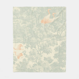Chinoiserie Crane Toile Botanical Asian Garden Fleece Blanket