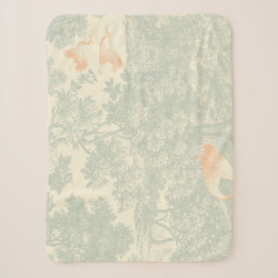 Chinoiserie Crane Toile Botanical Asian Garden Sherpa Blanket