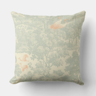 Chinoiserie Crane Toile Botanical Asian Garden Throw Pillow