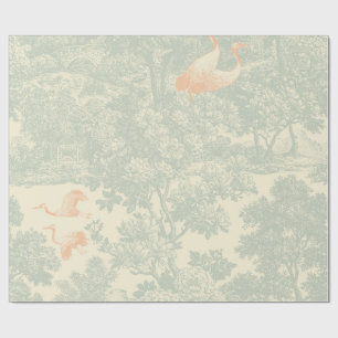 Chinoiserie Crane Toile Botanical Asian Garden Wrapping Paper