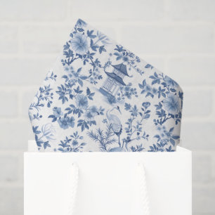 Chinoiserie Decoupage Paper, Blue White Floral Tissue Paper