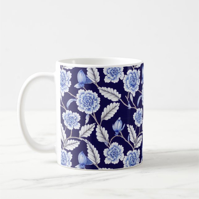 Chinoiserie Delft Blue Floral Porcelain Pattern Coffee Mug (Left)
