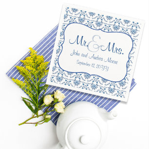 Chinoiserie Delft Blue Pattern•Custom Wedding Napkin