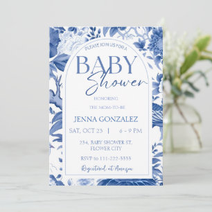 Chinoiserie Delft Blue White Baby Shower Invitation