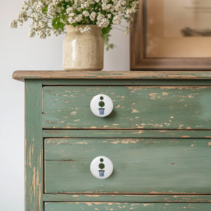 Chinoiserie Double Topiary Tree Ceramic Knob