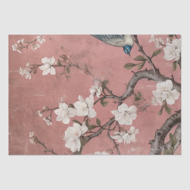 Chinoiserie Dusty Pink Cherry Blossom Background Tissue Paper (Front)