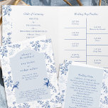 Chinoiserie Elegant Blue Floral Wedding Program<br><div class="desc">Chinoiserie wedding program with elegant blue and white vintage botanical design. This folded program card is fully editable and includes your order of service, wedding day timeline, wedding party names and a word of thanks. Delicate and romantic floral, with branches of roses and birds of nature and a colour palette...</div>