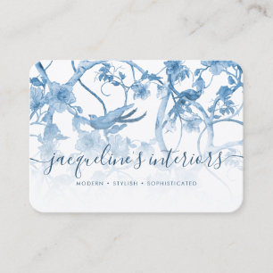 Chinoiserie Elegant Floral Dusty Blue Vintage Bird Business Card