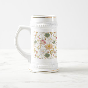 Chinoiserie Elegant Lotus Flowers Gold Pink Beer Stein