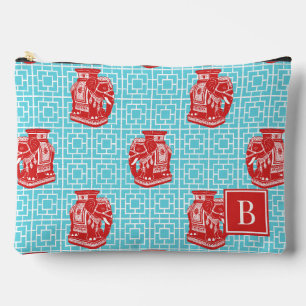 Chinoiserie Elephant on Bamboo - Red & Turquoise Accessory Pouch