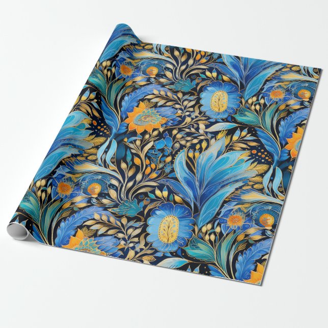 Chinoiserie Exotic Birds Botanical Pattern (3) Wrapping Paper (Unrolled)