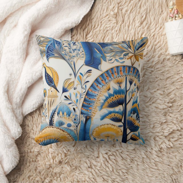 Chinoiserie Exotic Birds Botanical Pattern (4) Throw Pillow (Blanket)