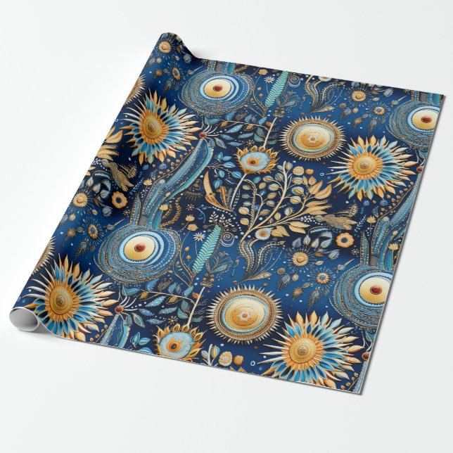 Chinoiserie Exotic Birds Botanical Pattern (4) Wrapping Paper (Unrolled)