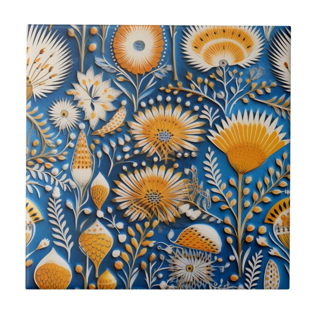 Chinoiserie Exotic Birds Botanical Pattern (7) Tile (Front)