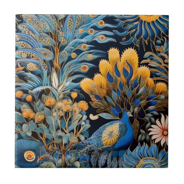 Chinoiserie Exotic Birds Botanical Pattern (8) Tile (Front)