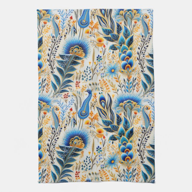 Chinoiserie Exotic Birds Botanical Pattern (9) Kitchen Towel (Vertical)