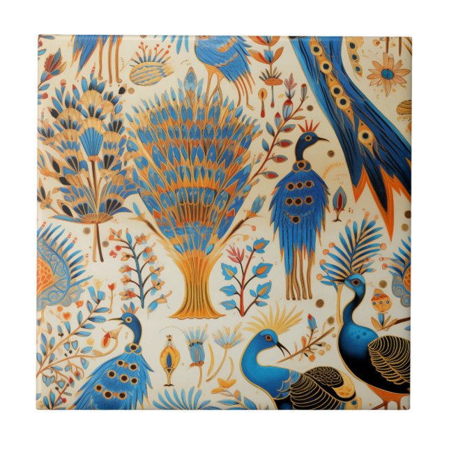 Chinoiserie Exotic Birds Botanical Pattern (9) Tile (Front)