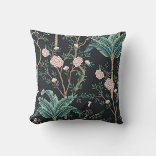 Chinoiserie Exotic Birds: Vintage Banana Tree Wall Throw Pillow