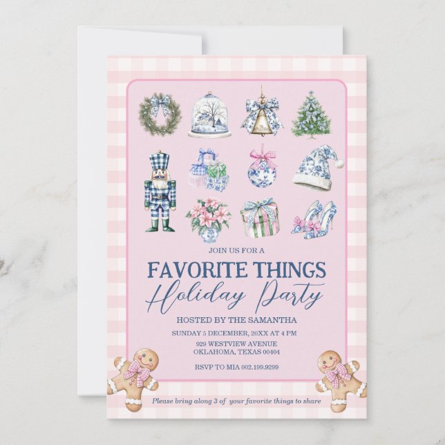 Chinoiserie Favourite Things Gingham Holidays Part Invitation (Front)