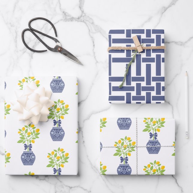 Chinoiserie Feuilles d'enveloppement Cadeau Lemon  (Recto)
