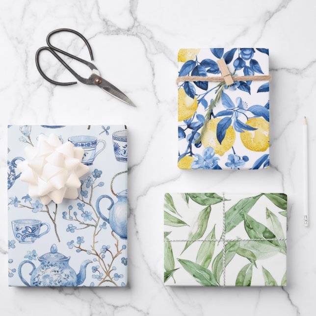 Chinoiserie Fleurs Bleues Citrons Feuille Réceptio (Recto)