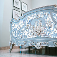 Chinoiserie Floral Bird Dusty Blue White Decoupage