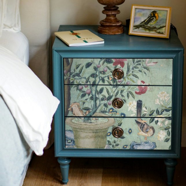 Chinoiserie Floral Birds Pot Mint n Blue Decoupage Tissue Paper (Creator Uploaded)