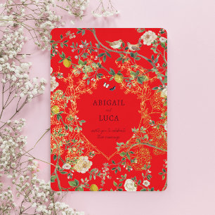 Chinoiserie Floral Birds Wedding Foil Invitation