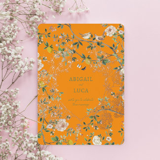 Chinoiserie Floral Birds Wedding Foil Invitation