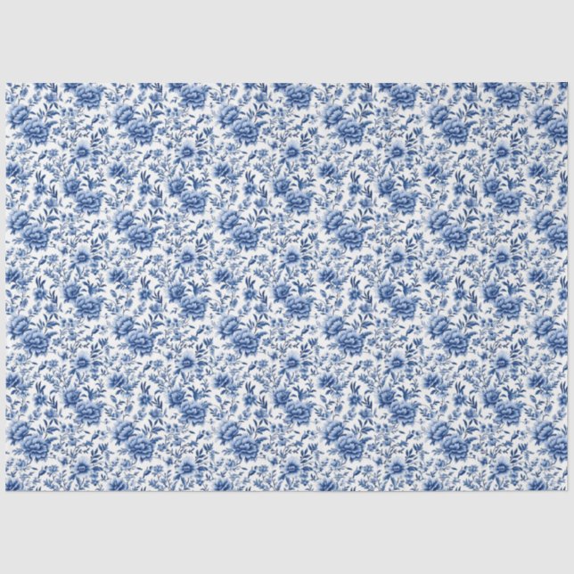Chinoiserie Floral Blue and White Decoupage Tissue Paper (Front)