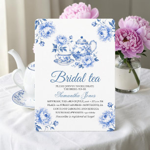 Chinoiserie Floral Blue Tea Pot Bridal Shower Invitation