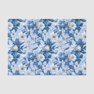Chinoiserie Floral Blue White Painting Decoupage Tissue Paper