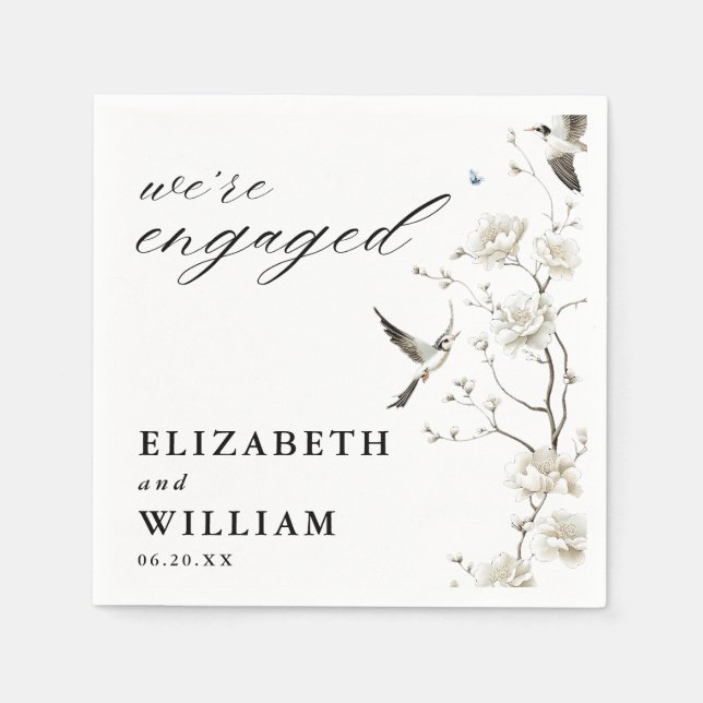 Chinoiserie Floral Garden Engagement Party Napkin (Front)