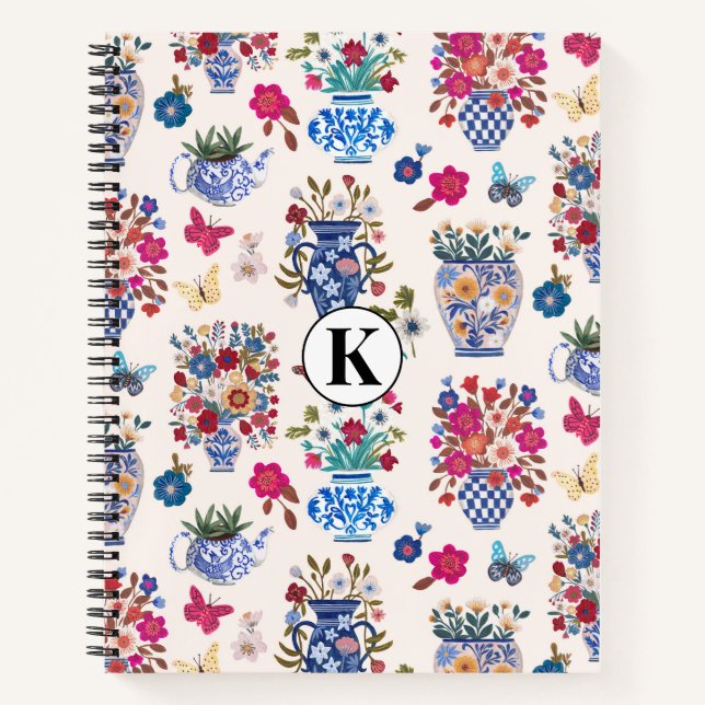 Chinoiserie Floral Monogram Notebook Planner (Front)