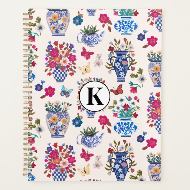 Chinoiserie Floral Monogram Planner (Front)
