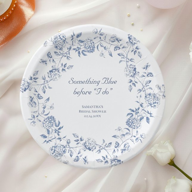 Chinoiserie Floral Something Blue Bridal Shower  Paper Plate (Creator Uploaded)